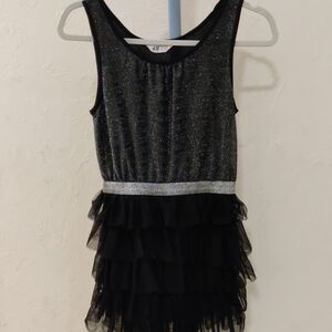 H&M Glittery Black and Silver Tule Ruffle Girls Dress Size 12-13 Stretchy